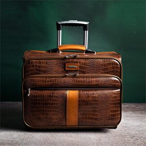 Retro Kroko Özel Üretim Vintage Kabin Boy Pilot Valiz Kahve