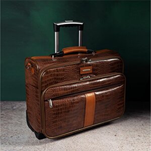 Retro Kroko Özel Üretim Vintage Kabin Boy Pilot Valiz Kahve