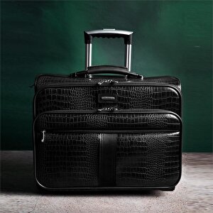 Retro Kroko Özel Üretim Vintage Kabin Boy Pilot Valiz Siyah