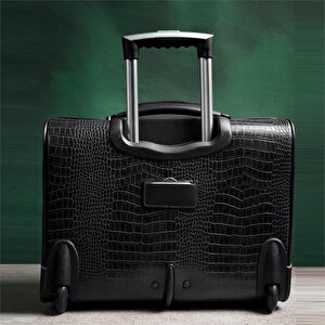 Retro Kroko Özel Üretim Vintage Kabin Boy Pilot Valiz Siyah