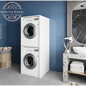 Babil Çamaşır Ve Kurutma Makinesi Dolabı Banyo Dolabı Beyaz- Montaj Dahil