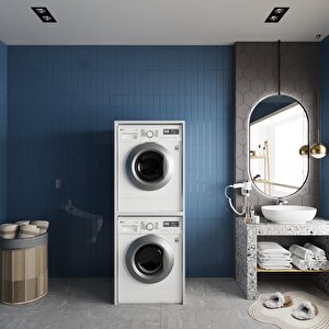 Babil Çamaşır Ve Kurutma Makinesi Dolabı Banyo Dolabı Beyaz- Montaj Dahil