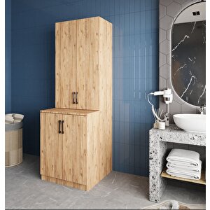 Aspen Çamaşır Ve Kurutma Makinesi Dolabı Banyo Dolabı Çam- Montaj Dahil