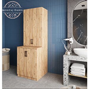 Aspen Çamaşır Ve Kurutma Makinesi Dolabı Banyo Dolabı Çam- Montaj Dahil