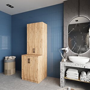Aspen Çamaşır Ve Kurutma Makinesi Dolabı Banyo Dolabı Çam- Montaj Dahil