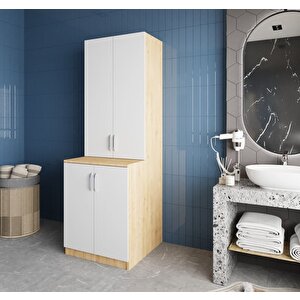 Aspen Çamaşır Ve Kurutma Makinesi Dolabı Banyo Dolabı Meşe Beyaz- Montaj Dahil
