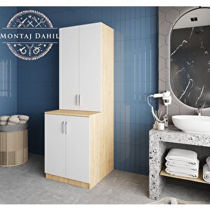 Aspen Çamaşır Ve Kurutma Makinesi Dolabı Banyo Dolabı Meşe Beyaz- Montaj Dahil