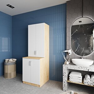Aspen Çamaşır Ve Kurutma Makinesi Dolabı Banyo Dolabı Meşe Beyaz- Montaj Dahil