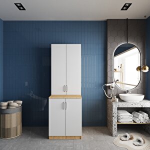 Aspen Çamaşır Ve Kurutma Makinesi Dolabı Banyo Dolabı Meşe Beyaz- Montaj Dahil