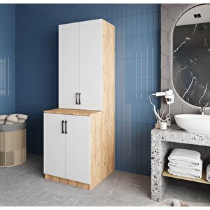 Aspen Çamaşır Ve Kurutma Makinesi Dolabı Banyo Dolabı Çam Beyaz- Montaj Dahil