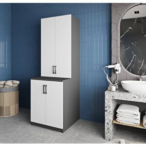 Aspen Çamaşır Ve Kurutma Makinesi Dolabı Banyo Dolabı Füme Beyaz- Montaj Dahil