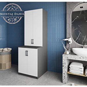 Aspen Çamaşır Ve Kurutma Makinesi Dolabı Banyo Dolabı Füme Beyaz- Montaj Dahil