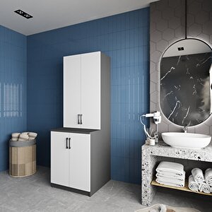 Aspen Çamaşır Ve Kurutma Makinesi Dolabı Banyo Dolabı Füme Beyaz- Montaj Dahil