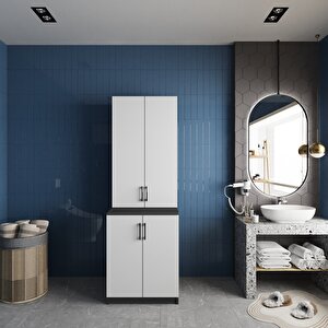 Aspen Çamaşır Ve Kurutma Makinesi Dolabı Banyo Dolabı Füme Beyaz- Montaj Dahil