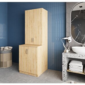 Aspen Çamaşır Ve Kurutma Makinesi Dolabı Banyo Dolabı Meşe- Montaj Dahil