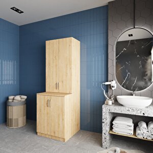 Aspen Çamaşır Ve Kurutma Makinesi Dolabı Banyo Dolabı Meşe- Montaj Dahil