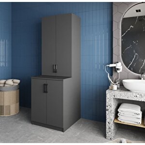 Aspen Çamaşır Ve Kurutma Makinesi Dolabı Banyo Dolabı Füme- Montaj Dahil