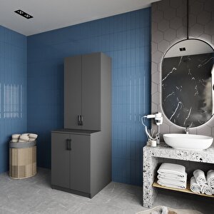 Aspen Çamaşır Ve Kurutma Makinesi Dolabı Banyo Dolabı Füme- Montaj Dahil