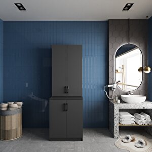 Aspen Çamaşır Ve Kurutma Makinesi Dolabı Banyo Dolabı Füme- Montaj Dahil