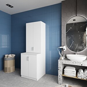 Aspen Çamaşır Ve Kurutma Makinesi Dolabı Banyo Dolabı Beyaz- Montaj Dahil