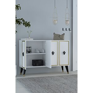 8178km-32ct Konsol,kahve Köşesi̇,ayakkabilik,ofi̇s Evrak Dolabi,mutfak Ki̇ler Dolabi,tv Üni̇tesi̇-BSA Beyaz-Altın