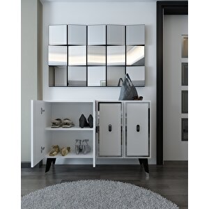 8173km-32ct Konsol,kahve Köşesi̇,ayakkabilik,ofi̇s Evrak Dolabi,mutfak Ki̇ler Dolabi,tv Üni̇tesi̇ BG Beyaz-Gümüş