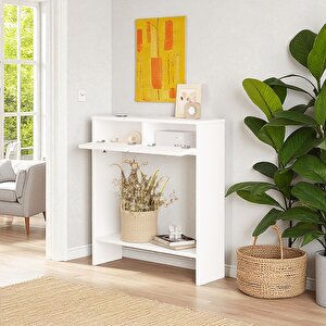 Asimetrik Aynalı Dresuar 2 Kapaklı Hol Antre Beyaz 80cm No1