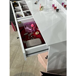 Makyaj Masası Aynalı Tuvalet Masası 2 Çekmeceli Takı Düzenleyici Ve Raflı Organizer Beyaz 104 Cm