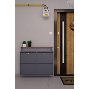 Kilitli Tablalı 4'lü Metal Ayakkabılık - Antrasit