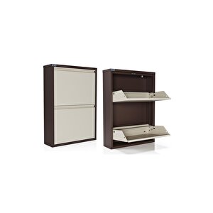 Ceha 2'li Metal Ayakkabılık - Kahverengi/krem