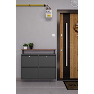 Kilitli Tablalı 4'lü Metal Ayakkabılık - Füme