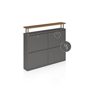 Kilitli Tablalı 4'lü Metal Ayakkabılık - Füme