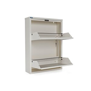 Kilitli 2'li Metal Ayakkabılık -  Beyaz