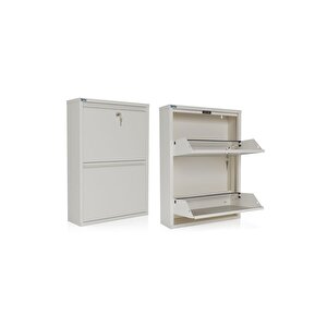 Ceha Kilitli 2'li Metal Ayakkabılık -  Beyaz