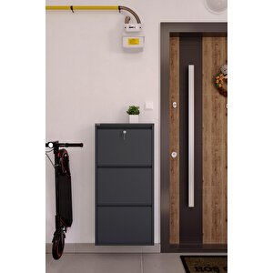 Kilitli 3'lü Metal Ayakkabılık - Antrasit