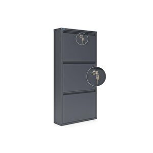 Kilitli 3'lü Metal Ayakkabılık - Antrasit