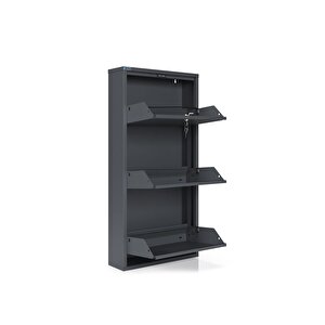 Kilitli 3'lü Metal Ayakkabılık - Antrasit