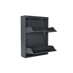 Kilitli 2'li Metal Ayakkabılık - Antrasit