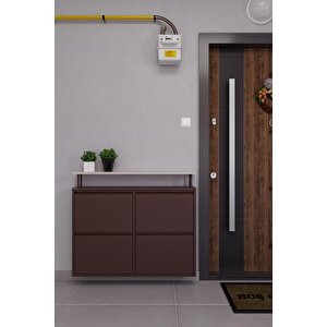 Tablalı 4'lü Metal Ayakkabılık - Kahverengi