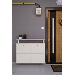 Kilitli Tablalı 4'lü Metal Ayakkabılık - Beyaz