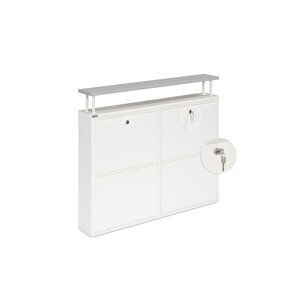 Kilitli Tablalı 4'lü Metal Ayakkabılık - Beyaz