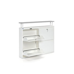 Kilitli Tablalı 4'lü Metal Ayakkabılık - Beyaz