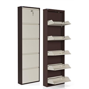 Ceha Kilitli 5'li Metal Ayakkabılık -  Kahverengi/krem