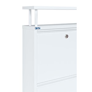 Ceha Kilitli Tablalı 4'lü Metal Ayakkabılık - Kar Beyaz