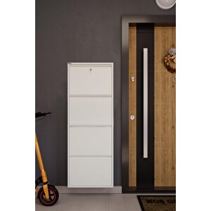Kilitli 4'lü Metal Ayakkabılık - Beyaz
