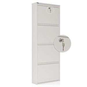 Kilitli 4'lü Metal Ayakkabılık - Beyaz