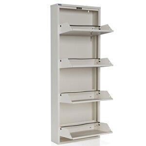 Kilitli 4'lü Metal Ayakkabılık - Beyaz