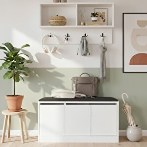Comfort Puflu Minderli Oturaklı Portmanto Ayakkabılık Vestiyer Beyaz