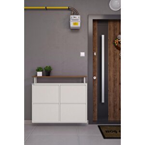 Tablalı 4'lü Metal Ayakkabılık - Beyaz