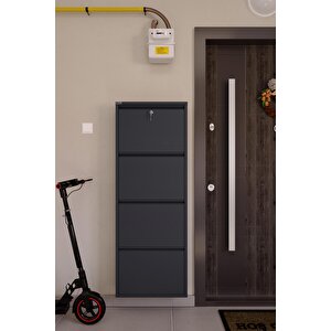 Kilitli 4'lü Metal Ayakkabılık - Antrasit